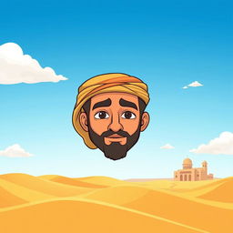 A cartoon-style landscape depicting Wahshi ibn Harb in a desert setting