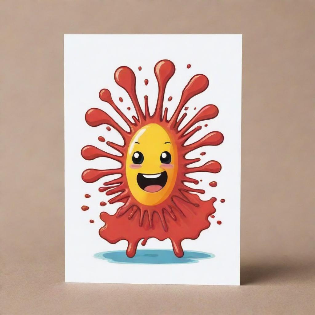 Design a cute, cartoon-style 'Bacillary Burst' card in an oblong shape, symbolizing a rod-shaped bacilli cell. Depict the cell releasing a powerful, energetic burst, signifying the sacrifice of a card and the destruction of an opponent's card.