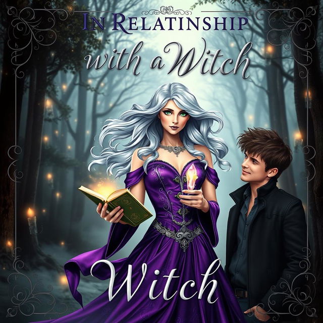 A captivating book cover for an adult fiction novel titled "In Relationship with a Witch"