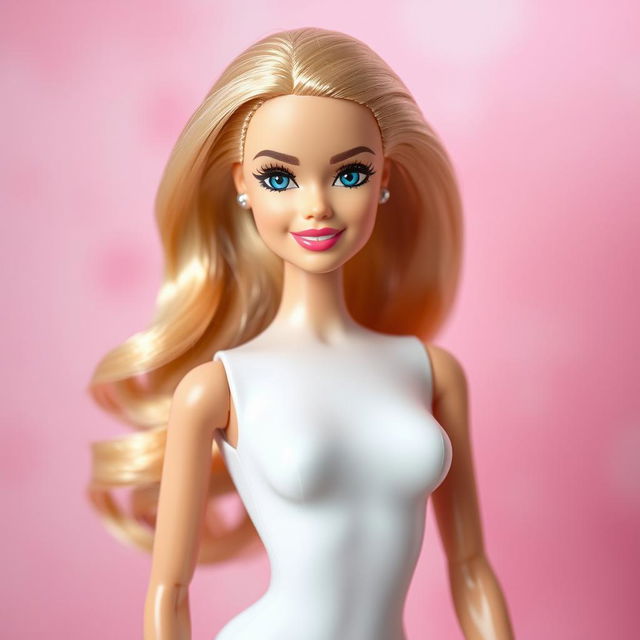 A stylish Barbie doll dressed entirely in a sleek, form-fitting white bodysuit