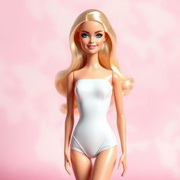 A stylish Barbie doll dressed entirely in a sleek, form-fitting white bodysuit