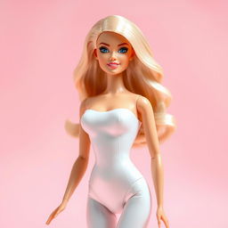 A stylish Barbie doll dressed entirely in a sleek, form-fitting white bodysuit