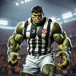 A powerful portrayal of the Hulk wearing the Corinthians football team uniform, showcasing his immense muscular physique