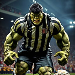 A powerful portrayal of the Hulk wearing the Corinthians football team uniform, showcasing his immense muscular physique