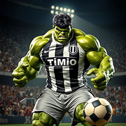 A striking depiction of the Hulk dressed in the Timão (Corinthians) football team uniform, showcasing his massive and muscular build