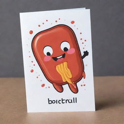 Create an adorable, hotdog-shaped 'Bacillary Burst' card, an 'upcell' type. The card should depict a cute cartoon cell unleashing an intense power burst in the style of rod-shaped bacilli bacteria, symbolizing the destruction of an opponent's card.