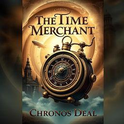 A captivating book cover design for 'The Time Merchant' by Chronos Deal