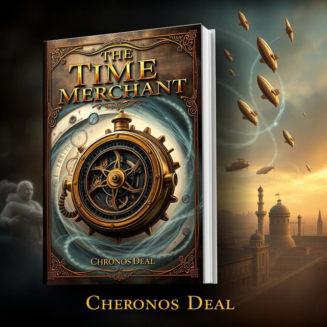 A captivating book cover design for 'The Time Merchant' by Chronos Deal