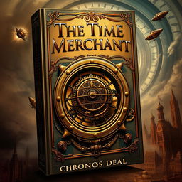 A captivating book cover design for 'The Time Merchant' by Chronos Deal