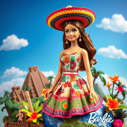 A creative depiction of a Barbie doll representing Planet Earth with a focus on Mexico