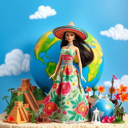 A creative depiction of a Barbie doll representing Planet Earth with a focus on Mexico