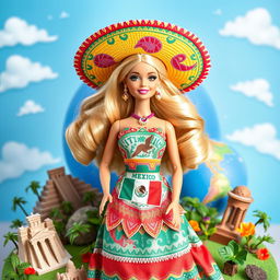 A creative depiction of a Barbie doll representing Planet Earth with a focus on Mexico