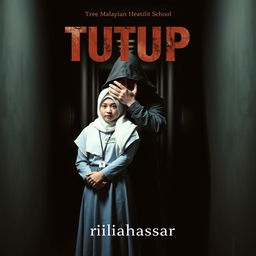 A gripping book cover design for 'TUTUP' by rirahasrar