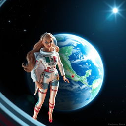 A visually stunning depiction of a Barbie doll representing Planet Earth, viewed from space and highlighting Mexico on the map