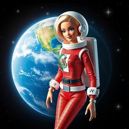 A visually stunning depiction of a Barbie doll representing Planet Earth, viewed from space and highlighting Mexico on the map