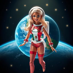 A visually stunning depiction of a Barbie doll representing Planet Earth, viewed from space and highlighting Mexico on the map