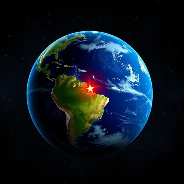 An artistic representation of Planet Earth viewed from space, highlighting Mexico with a prominent red star on the map