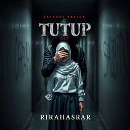 A striking book cover design for 'TUTUP' by RIRAHASRAR