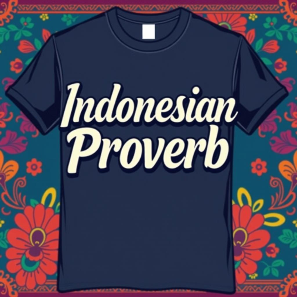 A stylish T-shirt design featuring the phrase 'Indonesian Proverb' in an artistic font