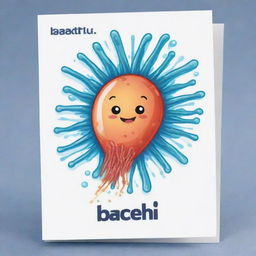 Design a cute, rod-shaped 'Bacillary Burst' card, an 'upcell' type. Illustrate the card as an endearing cartoon cell discharging a powerful energy burst, symbolizing a bacilli bacteria, emphasizing the sacrifice and destruction of an opponent's card.