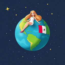 A playful illustration of Planet Earth represented as a Barbie doll, floating in space against a backdrop of stars