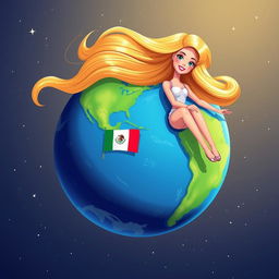 A charming illustration of Planet Earth designed as a Barbie doll, floating gracefully in space