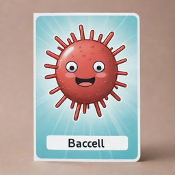 Design a cute, rod-shaped 'Bacillary Burst' card, an 'upcell' type. Illustrate the card as an endearing cartoon cell discharging a powerful energy burst, symbolizing a bacilli bacteria, emphasizing the sacrifice and destruction of an opponent's card.