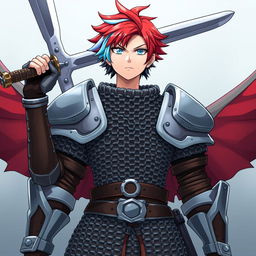 A striking androgynous fighter stands confidently with their enormous buster sword raised high