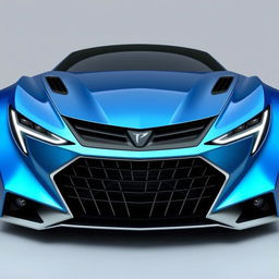 A unique car front design, featuring an aerodynamic shape, bold and sharp lines that exude modernity and innovation