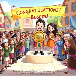 An uplifting illustration capturing the celebration ceremony in a cheerful town square