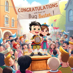 An uplifting illustration capturing the celebration ceremony in a cheerful town square