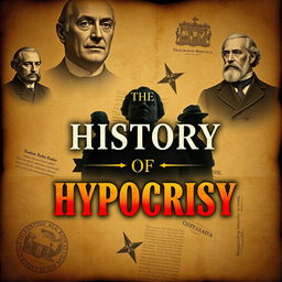 A compelling book cover design titled 'The History of Hypocrisy', visually representing the theme of hypocritical events throughout world history