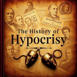 A captivating book cover titled 'The History of Hypocrisy', seamlessly blending modern and historic aesthetics