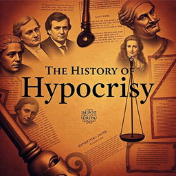 A captivating book cover titled 'The History of Hypocrisy', seamlessly blending modern and historic aesthetics