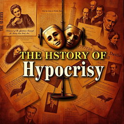 A captivating book cover titled 'The History of Hypocrisy', seamlessly blending modern and historic aesthetics