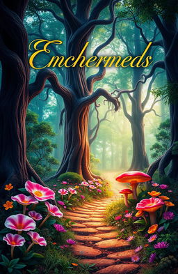 A visually striking book cover design featuring an enchanted forest with vibrant colors