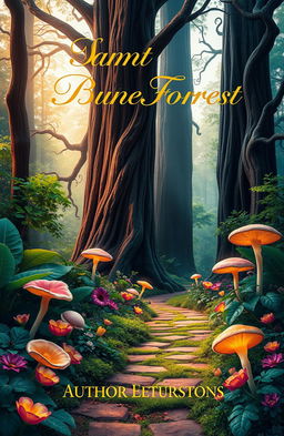 A visually striking book cover design featuring an enchanted forest with vibrant colors