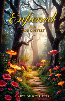 A visually striking book cover design featuring an enchanted forest with vibrant colors