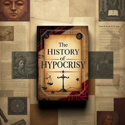 A captivating book cover design titled 'The History of Hypocrisy', combining modern aesthetics with historic charm