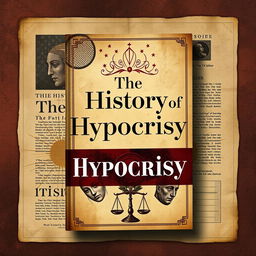 A captivating book cover design titled 'The History of Hypocrisy', combining modern aesthetics with historic charm