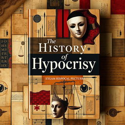 A captivating book cover design titled 'The History of Hypocrisy', combining modern aesthetics with historic charm