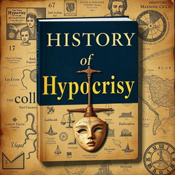 An engaging book cover design titled 'The History of Hypocrisy', merging modern design elements with a historic aesthetic