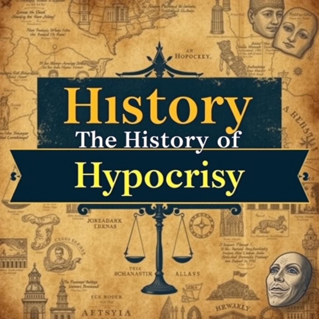 An engaging book cover design titled 'The History of Hypocrisy', merging modern design elements with a historic aesthetic