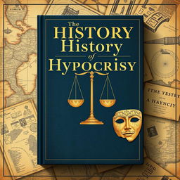 An engaging book cover design titled 'The History of Hypocrisy', merging modern design elements with a historic aesthetic