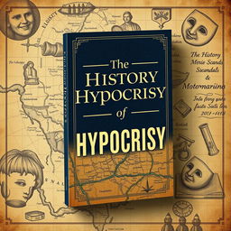 An engaging book cover design titled 'The History of Hypocrisy', merging modern design elements with a historic aesthetic