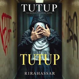 A captivating book cover design for 'TUTUP' by RIRAHASRAR