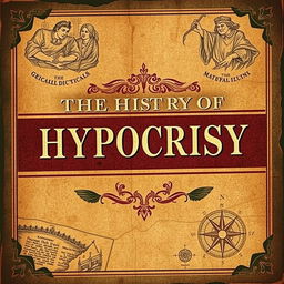 A captivating book cover design for 'The History of Hypocrisy', seamlessly blending a modern aesthetic with historic elements