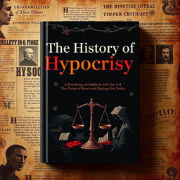 A visually engaging book cover design for 'The History of Hypocrisy', combining a modern look with historic influences