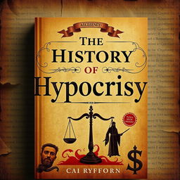 A visually engaging book cover design for 'The History of Hypocrisy', combining a modern look with historic influences