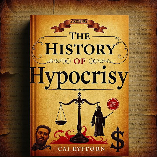 A visually engaging book cover design for 'The History of Hypocrisy', combining a modern look with historic influences